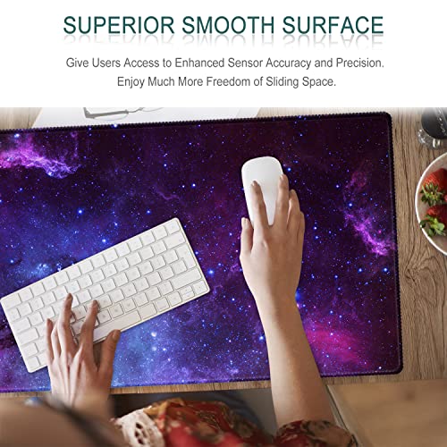 XXL Large Gaming Mouse Pad & Desk Protector (35.5"x15.75") with Non-Slip Base, Waterproof Surface | XXL Mouse Pad with Stitched Edges for Office Work, Gaming, Home Desk - Galaxy - color: Purple