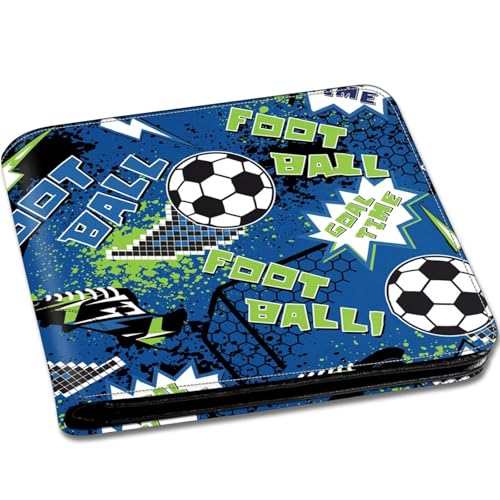 Wallet for Boys Soccer Leather Wallets Credit Id Card Cash Holder Black Rfid Blocking Zipper Cute Cool Funny Aesthetic Race Car Wallets With Coin Pocket Id Window Teen Wallets for Boys Teenager Wallet - color: ball-blue