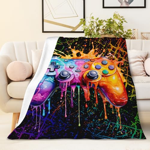Gaming Blankets for Boys - 50x40 Inches Small Gamer Themed Gift for Kids, Girls, Teens - Black Flannel Throws Gifts for Gamer Room Decor - Cool Soft Cozy Plush Blanket for Couch, Sofa - color: Color 1, size: 50"x40"