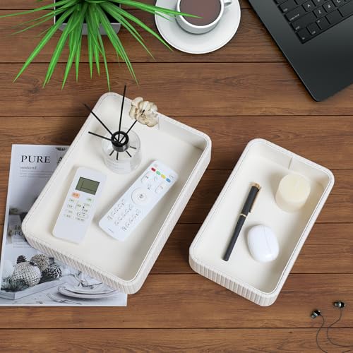 Desk Organizer Tray, PU Leather Nightstand Organizer Perfume Valet Tray for Men Women, Decorative Vanity Trays Trinket Dish Key Bowl for Entryway Bedside Table (Ivory, Small+Large) - color: Ivory, Small+large
