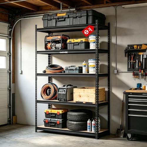 5-Tier Heavy Duty Metal and Wood Storage Shelves, 2204 lbs Load Capacity, 48" W x 18" D x 72.1" H Garage Shelf, Industrial Freestanding Unit for Home, Basement, Warehouse, Utility Rack - size: 72.1" H x 35.4" W x 18" D