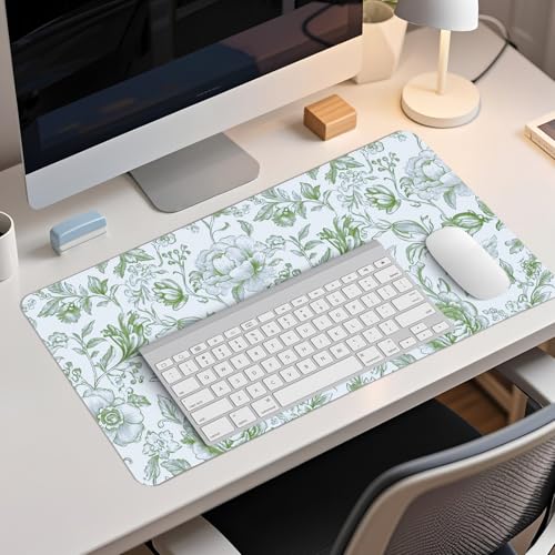 Sage Green Chinoiserie Mouse Pad,Sage Green Floral Desk Mat,XL Large Greens Floral Preppy Trendy Mouse Pad,Girly Gaming Mousepad,Girly Laptop Desk Mat for Dorm Home Office,23.6x11.8 Inch - color: L Sage Green