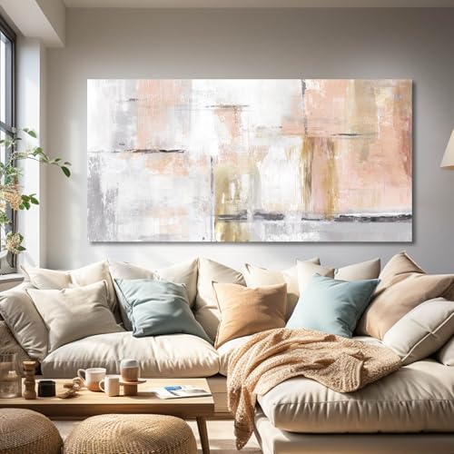 Gold Abstract Wall Art Decor Minimalist Oil Paintings 24"x48" Canvas Wall Art for Living Room Modern Framed Pictures for Wall Home Office for Women Ready to Hang - color: Pink, size: 48"L x 24"W