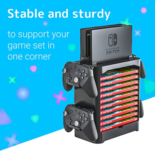 Skywin NS Compatible Nintendo Switch Games Holder, Nintendo Switch Stand, Game Disk Rack, Controller Organizer, Switch Holder Stand for Gamers, Nintendo Switch Accessories (Black) - color: Black