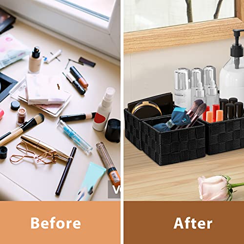 Posprica Woven Storage Baskets for Organizing 6 Pack, Large&Small Storage Cube Bins Set for Bathroom, Storage Boxes Container for Drawer, Closet, Shelf, Dresser, Black - color: Black-6pcs