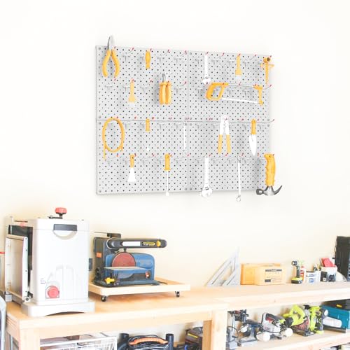 TORACK Metal Pegboard Panels and Hooks for Garage, Workbench, Shop, Shed Tool Organizer Peg Board with 1/8" & 1/4" Holes, Modular Wall-Mounted Pegboard with Pegboard Hooks(Light-Grey) - color: Light Gray