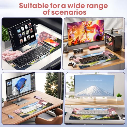 Cherry Blossom Anime Large Gaming Mouse Pad, 31.5x15.7 Inch, Non-Slip Rubber Base, Stitched Edges, Waterproof Desk Mat - color: Stream, size: 31.5" x 15.7"