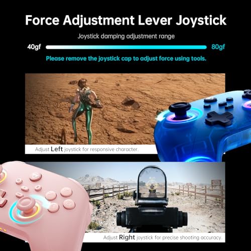 Machenike G3V2 Bluetooth Controller for Pc/Switch/Ios/Android, Hall Effect Joysticks, RGB Lighting Gaming Controller,2 Programmable Buttons,1000mah Battery With Charging Station, Pink - color: Pink PE UG