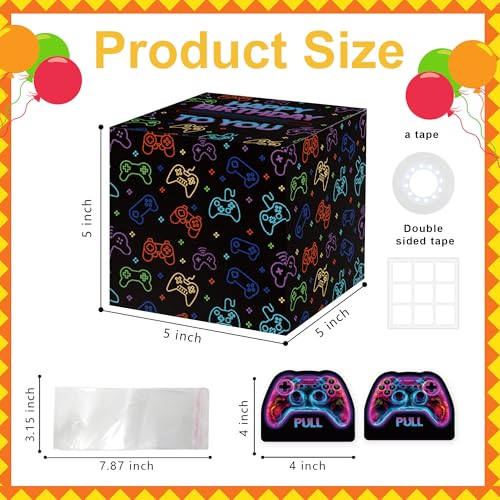 Surprise Money Box Gift Pull for Game Lover- Neon Happy Birthday Money Box for Cash Gift Set Included Happy Birthday Card and 35 Pcs Transparent Bag - color: Game 001