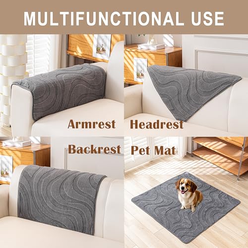Couch Arm Covers,Velvet Fleece Vintage Couch Covers for Sofa, Anti-Slip Armchair Sofa Slipcovers Furniture, Armrest Pads, Pet Friendly Couch Protector for Dogs Washable (1PC, Grey, 28"X28") - color: Grey, size: 28"x 28"