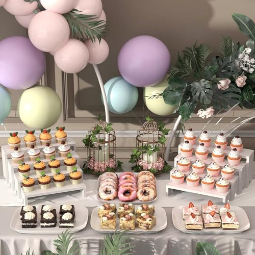 4 Set White Wood Tiered Riser Display Stands for Vendor Events,Stackable Wooden Cupcake Stand,Farmhouse Decor Wood Dessert Table Display Set,Vendor Booth Display Items,Food Display Risers for Party - color: White, size: 4 PACK
