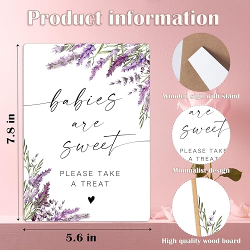 Babies Are Sweet Sign, Lavender Baby Shower Table Signs, Centerpieces for Tables, Gender Reveal Gifts Ideas, Purple Floral Wooden Sign with Stand for Gender Reveal Party and Baby Shower Activities, 38 - color: Babies are38