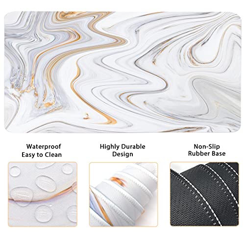 4-in-1 Large Gaming Mouse Pad, Keyboard Wrist Rest Pad & Wrist Support Mousepad Set, Extended Desk Pad Waterproof Desk Mat for Home Office Study Game - White Marble - color: White Marble