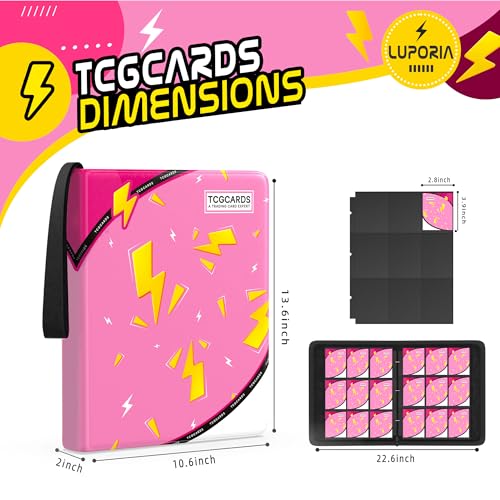 Trading Card Binder 9 Pocket,900 Pocket Card Collection Binder with 50 Removable Sleeves,PU Waterproof Top Card Book,3-Ring Zipper Collectible Trading Card Album for MTG/TCG/Card Holder Gift(Pink) - color: Pink, size: Large