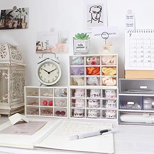 Feadily 2PCS Small Drawer Organizer for Desk, Desktop Drawer Organizer with 9 Clear Drawers, Plastic Desktop Storage Drawers 7.1 Inch x 3 .9 Inch x 4.7 Inch, White - color: White, size: 2PCS