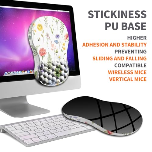 Ergonomic Joint Wrist Support Mouse Pad with Memory Foam Cushion Massage Bump, Carpal Tunnel Pain Relief Mousepad Slope Design for Wrist Rest, 11.8x7.9 in, Bee Butterfly Flower - color: Bee Butterfly Flower