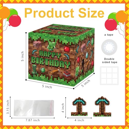 Surprise Money Box Gift Pull for Game Lover- Pixel Game Happy Birthday Money Box for Cash Gift Set Included Happy Birthday Card and 35 Pcs Transparent Bags, Fun Birthday Gift for Women Men - color: Pixel Game 001