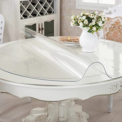 RostiKong 46 Inch Round Clear Plastic Table Top Protector PVC Tablecloth Cover Vinyl Cover Easy Clean Waterproof Furniture Topper Pad for Wood Dining Living Room Accent Coffee Patio Table Mat Desk Pad - color: Upgraded Clear Round Shape, size: 46" x 46"