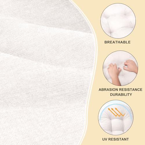 Rocking Chair Cushion - Chenille Fabric, High-Density Sponge, Durable Comfort Double-Sided Tufted Seat Pads with Ties, Chenille︱Cleanroom White, 44x19x4 inch - color: Reversible | White