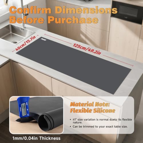 49.2" x 15.7" Large Silicone Mat for Kitchen Counter Protector, Cuttable Silicon Countertop Protector Mat Heat Resistant Mats for Countertop, Cut to Fit Placemat Ship Roll by Foepoge, Dark Grey - color: Dark Gray, size: 49.2" x 15.7"
