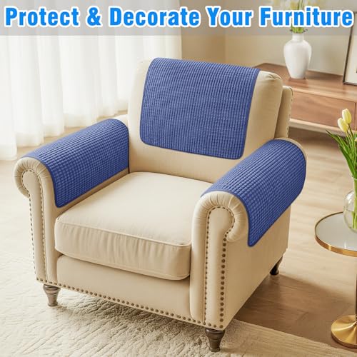 Couch Arm Covers, Sofa Arm Covers, Waterproof Armrest Cover for Sofa, Armchair, Loveseat, Headrest Cover, Non-Slip Recliner Arm Cover, Arm Chair Covers Set of 2 (Navy Blue, 19"×19") - color: Navy Blue, size: 19" x 19" - 2 pcs