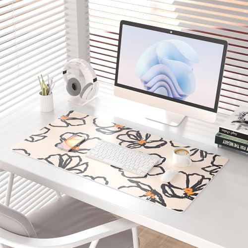Colorful Star Leather Waterproof Desk Pad, Large Computer Keyboard Mat, Mousepad Office Accessories for Women, Abstract Line Floral 31.5" x 15.7" - color: Abstract Line Floral, size: 31.5" x 15.7"