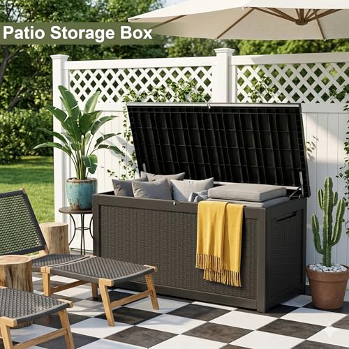 320 Gallon Outdoor Storage Box Waterproof, Lockable Resin Deck Box Large, Patio Storage Bin for Pool Accessories Cushion Furniture, Garden Tools, UV-Resistant Outside Delivery Black - color: Black, size: 320 Gallon