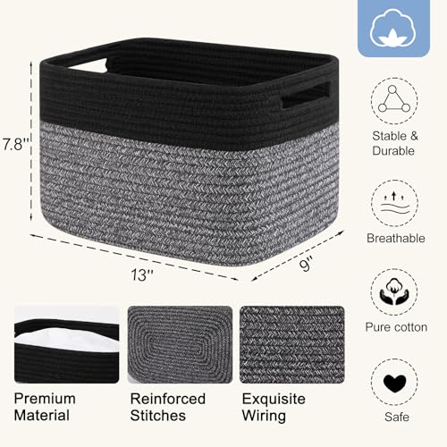 4 Pack Storage Baskets for Organizing, Woven Baskets for Shelves - Perfect for Toys, Books, Towels, and Clothes, Durable Gift Basket Bins Toy Storage, 12.7''Lx9''Wx7.8''H, Dark Grey and Black - color: Dark Grey & Black, size: Small/12.7''Lx9''Wx7.8''H