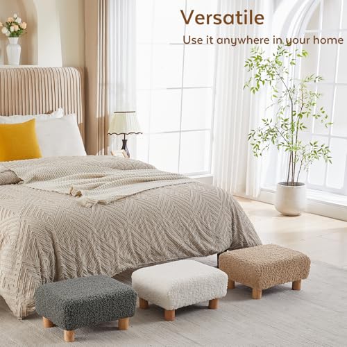 Small Foot Stool Ottoman, Sherpa Footstool Ottoman Foot Rest for Couch, Rectangle Footstools and Ottomans Small for Living Room, Entryway and Bedroom (Light Brown) - color: Light Brown