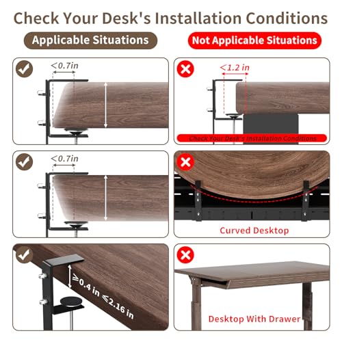 Under Desk Cable Management Tray, Expandable 25.2"–38.6", No Drill Clamp Mount, Cord Management Heavy Duty Carbon Steel Standing Cord Organizer for Home, Office, Gaming, Desk, Black - color: Black