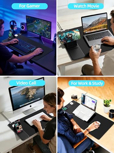 Mouse Pad with Magnetic Wireless Charging & Adjustable Phone Stand, 31.5"x15.8" Extended Desk Mat, Waterproof Ultra-Smooth Keyboard Pad, Non-Slip Base, with 20W PD Adapter, Black - color: Black-31.5"x15.8"-Magnetic Stand(with Adapter)