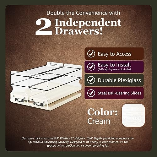 Vertical Spice - Large Pullout Sliding Spice Rack Organizer - 2 Individual 1 Tier Drawers - Premium Rolling Seasoning Holder/Caddy for Hidden Pantry Storage - Made in USA (6.9''W x 5.0" H x 10.6''D) - color: 2 - 3.25" Drawers, 1-Tier Partially Assembled