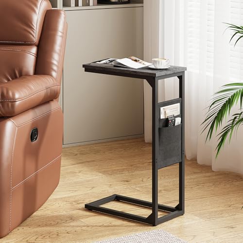 TUTOTAK C Shaped End Table, Side Table for Couch, Sofa Table with Storage Bag, TV Tray for Living Room, Bedroom, Charcoal Grey TB01BY0822 - color: Grey, size: 2 Pack (7.9"W), style: Ordinary