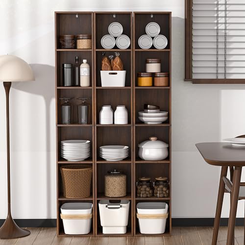 6 Cube Storage Organizer, Narrow Open Shelf Bookcase, Freestanding 6 Tier Low Display Bookshelf for Home Office, Living Room, Bedroom, Dark Brown & Black Walnut - color: Dark Brown,black Walnut, size: 6-Cube