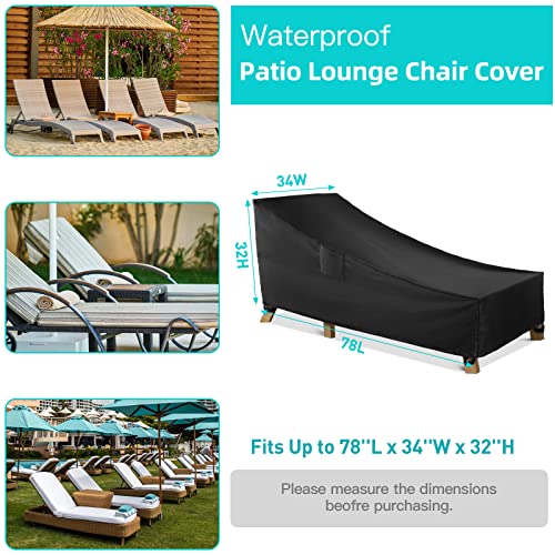 WLEAFJ Patio Chaise Lounge Cover Waterproof, Heavy Duty Outdoor Lounge Chair Covers, Black Durable Patio Furniture Covers, 78L x 34W x 32H inch - color: Black, size: 78L x 34W x 32H inch