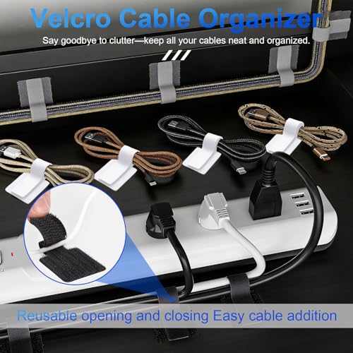 80 PCS Hook and Loop Cable Ties, Self Adhesive Cable Management Straps, Reusable Cord and Wire Organizer Clips for Under Desk, Computer, TV, Gaming Setup, Home Office and Kitchen, Gray - color: Gray