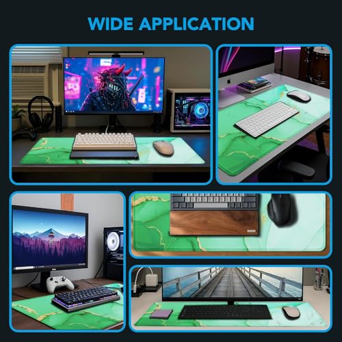 Large Gaming Mouse Pad, Waterproof Mousepad with Stitched Edges, Non-Slip Rubber Base, XXL Computer Long Keyboard Mouse Mat for Gamer, Office & Home, 31.5" x 15.7", Marble Green - color: Marble Green, size: 31.5" x 15.7"