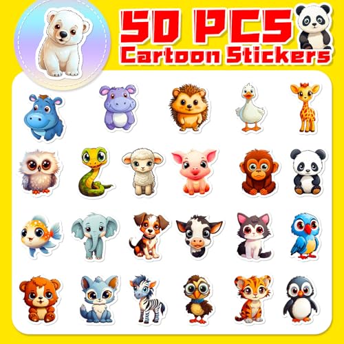 50PCS Cute Animal Theme Stickers, Non-Repeating, Vinyl Waterproof Holiday Party Stickers, Teacher Rewards for Youth & Adults, Games Treats, Classroom Crafts Favors & Gifts - style: Animal-CK-034A