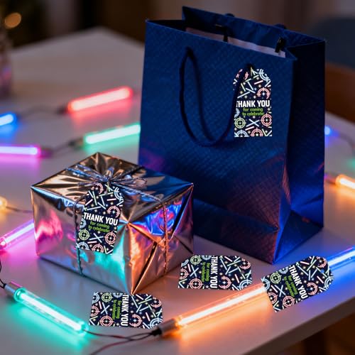 50PCS Laser Tag Thank You Tags Neon Shooting Game Gift Tags Labels for Kids Lazer Birthday Party Decors Favors Gifts Wrapping