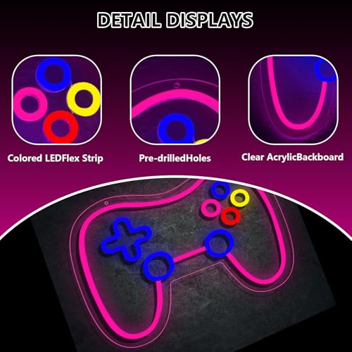 Gaming Neon Sign – LED Gamepad Shaped Neon Gaming Sign for Boys, Teens & Kids Room Decor, USB Powered, Adjustable Brightness, Perfect Gamer Gifts, Wall Gaming Lights - color: W-gaming