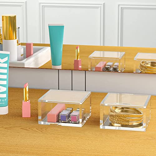 AITEE Acrylic Box with Lid, Clear Cube Display Case, Multi-Purpose Box Square Container for Holding Staples, Highlighters, Adhesive Tape, Paper Clips, Stamps, Display in Office or Home (Medium) - size: Medium