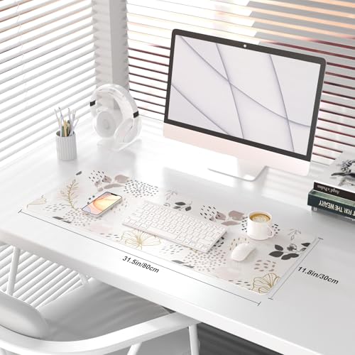 QiyI Large Mouse Pad for Desk, Cute Desk Mat for Desktop, Women Girls Office Décor Desk Accessories, PU Leather Waterproof Gaming Mousepad, Boho Botanical Desk Pad Computer Mat, 31.5" x 11.8" - color: Botanical Leaves, size: 31.5" x 11.8"