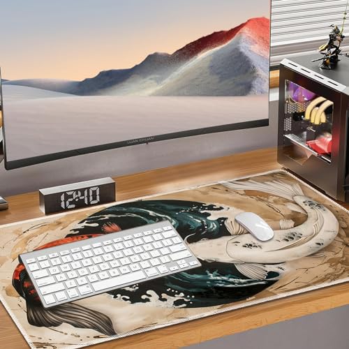 MTG Play Mat, 24" x 14", TCG Card Play Mat, Yin-Yang Koi - color: Yin-yang Koi