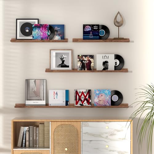 Fun Memories Picture Ledge Shelf, 36 Inch Floating Shelves Set of 2, Nursery Book Shelves for Toys Storage, Kids Bookshelf Wall Mounted for Wall Decor Books Photo Frames, Walnut - color: Picture Ledge Shelves,walnut, size: 36in