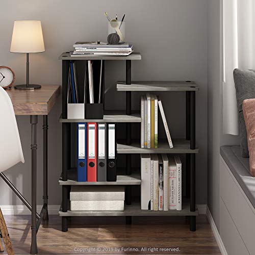 Furinno Turn-N-Tube 6-Tier Accent Display Rack, French Oak Grey/Black - color: French Oak/Black, style: 6-Tiers, Side Ladder