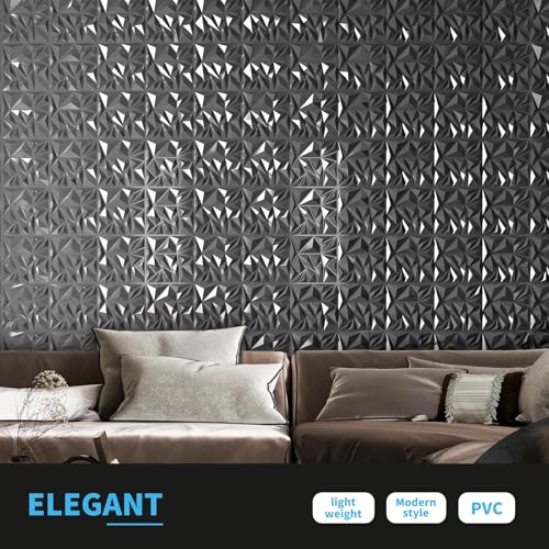 Art3d 33-Pack 3D Wall Panels - Diamond Textured Feature Paneling for Gaming, Living Room, TV Wall - 12 x 12 inch Silver - color: Silver, size: 12x12 Inch 33 pcs