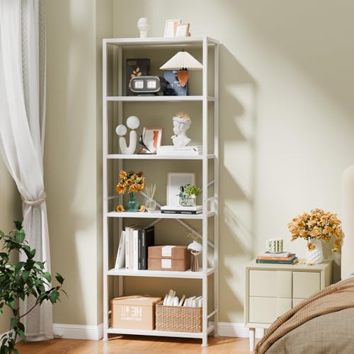 Furologee 6 Tier Book Shelf, Tall Wide Bookshelf, Modern Open Bookcase, Display Shelves Storage Organizer, Shelving Unit for Living Room, Home Office, Bedroom, Kitchen, White - color: White, size: 6 Tier - 20"W