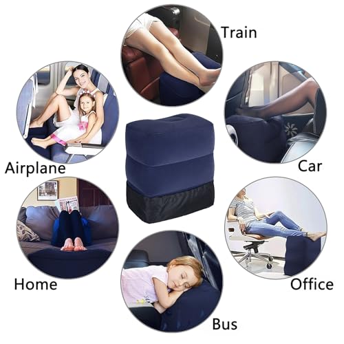 Inflatable Travel Foot Rest Pillow, Adjustable Height Leg Rest Pillow for Cars, Home, Office, Trains, Airplane, Make a Flat Bed for Baby, Kids, Toddlers, with 2in1 Storage Bag (1 Pack)