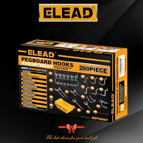 ELEAD 260 Piece Pegboard Hooks 1/8 and 1/4 inch Peg Board Organizer Accessories with Pegboard Bins for Organizing Various Tools in The Garage, Workshop & Craft Room - color: Yellow