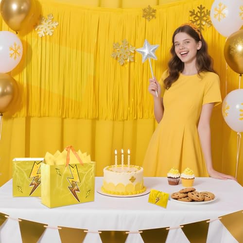 Mprocen Cartoon Animation Party Gift Bags Yellow Lightning Themed Goodie Bags with Greeting Cards Birthday Supplies Baby Shower Decorations Candy Bags - color: Themed 4